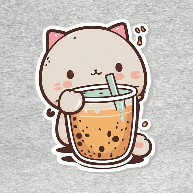 Copy of Cute Cat Drinking Bubble Tea Cartoon Boba Drawing by kiddo200